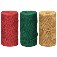 Vivifying 2 mm Cordel de Yute- 328 pies x 3 Rollos Natural – Rollo de Cordel para Manualidades DIY- (Rojo- Verde Oscuro…